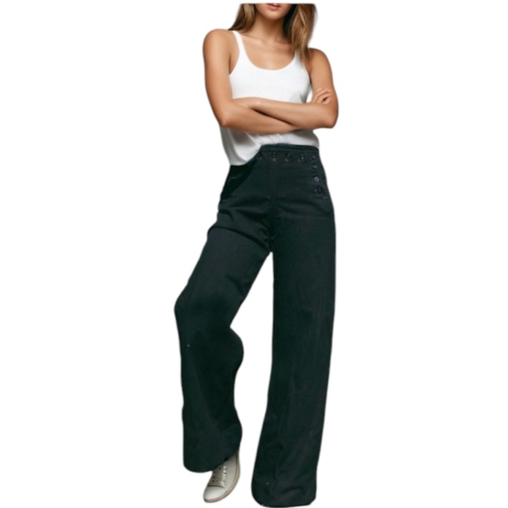 Vintage US Navy sailor Stein Way Navy Wool Wide Leg Button Front Pants